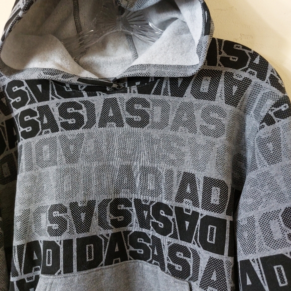 Adidas Kids Boys Grey & Black Logo Text Pull Over Outdoor Hoodie with Pocket - Picture 2 of 9
